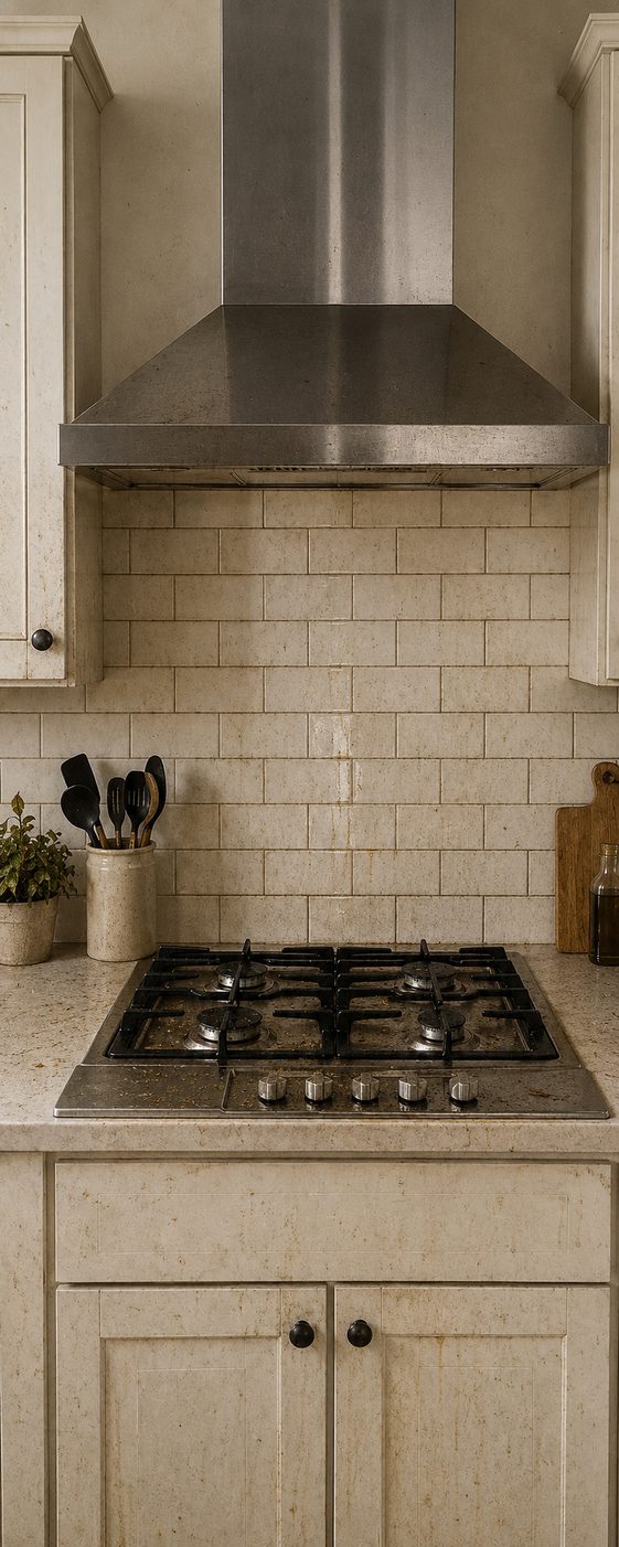 A kitchen before professional cleaning
